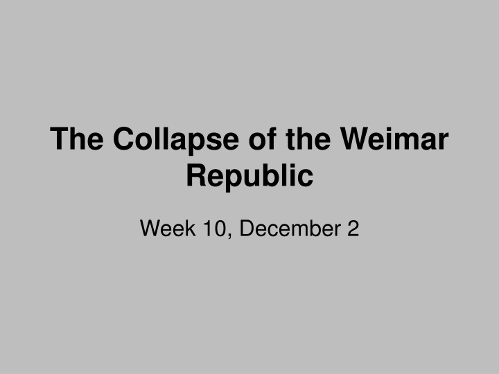 The Weimar Republic's Demise & Rise of NSDAP