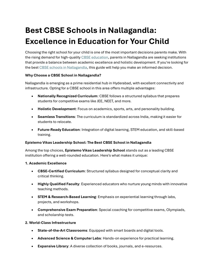 best cbse schools in nallagandla excellence n.w