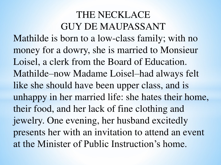 The Necklace by Guy de Maupassant: Misfortune of Madame Loisel