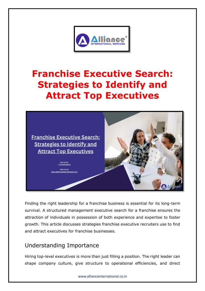 franchise executive search strategies to identify n.w