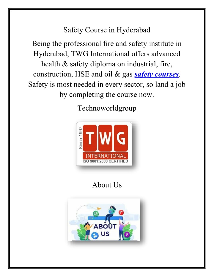 safety course in hyderabad n.w
