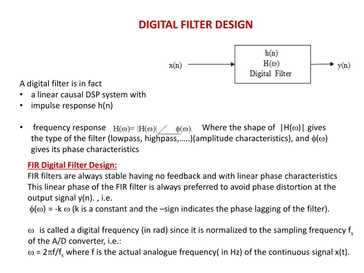 DIGITAL FILTER DESIGN