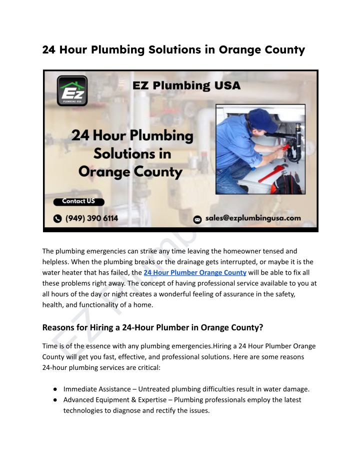 24 hour plumbing solutions in orange county n.w