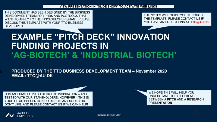 Example Pitch Deck for Innovation Funded Projects