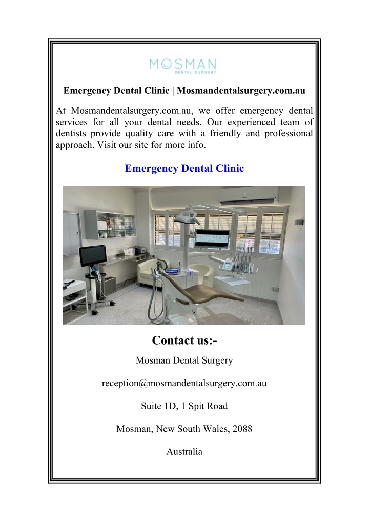 emergency dental clinic mosmandentalsurgery com au n.w