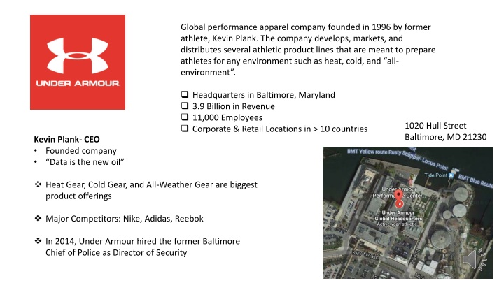Global Performance Apparel Company Founded in 1996 by Kevin Plank