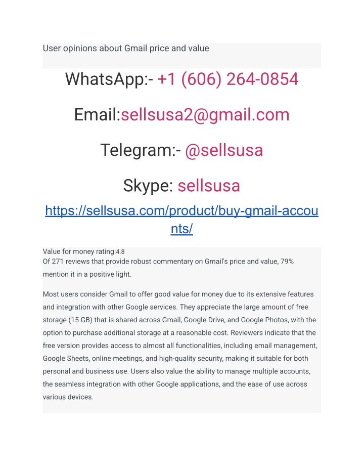 user opinions about gmail price and value n.w