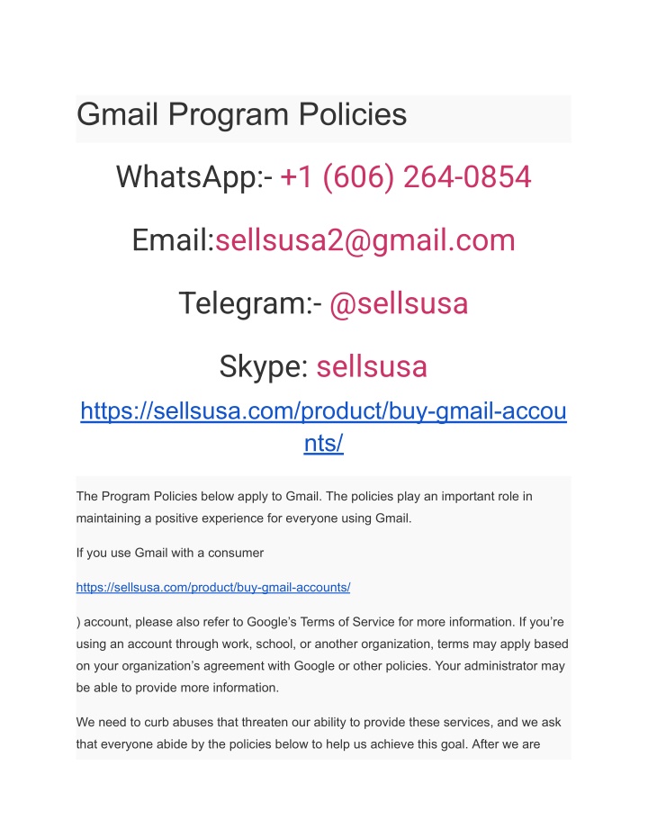 gmail program policies n.w