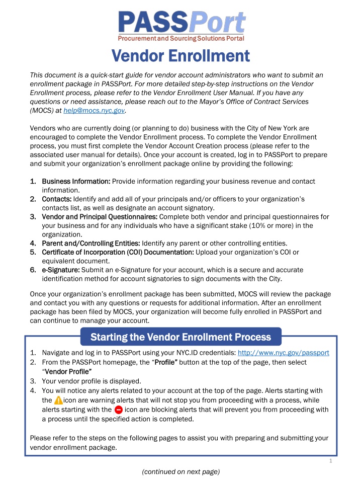 Vendor Enrollment Quick-Start Guide for Account Administrators