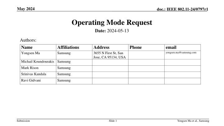IEEE 802.11-24/0797r1 Operating Mode Request