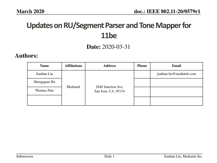 Updates on RU/Segment Parser and Tone Mapper for 11be