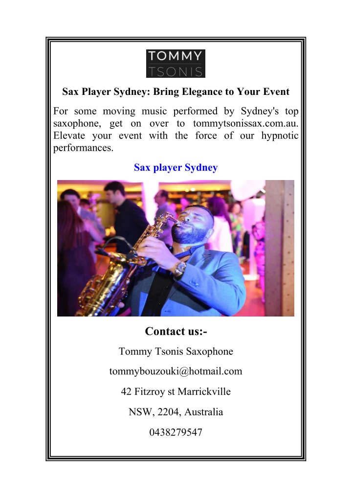 sax player sydney bring elegance to your event n.w