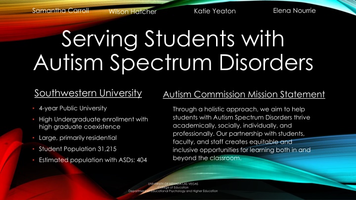 Serving Students with Autism Spectrum Disorders at Southwestern University