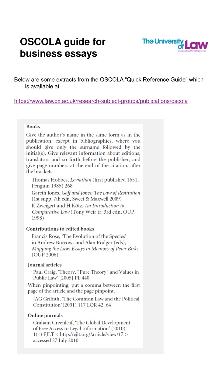 OSCOLA guide for  business essays