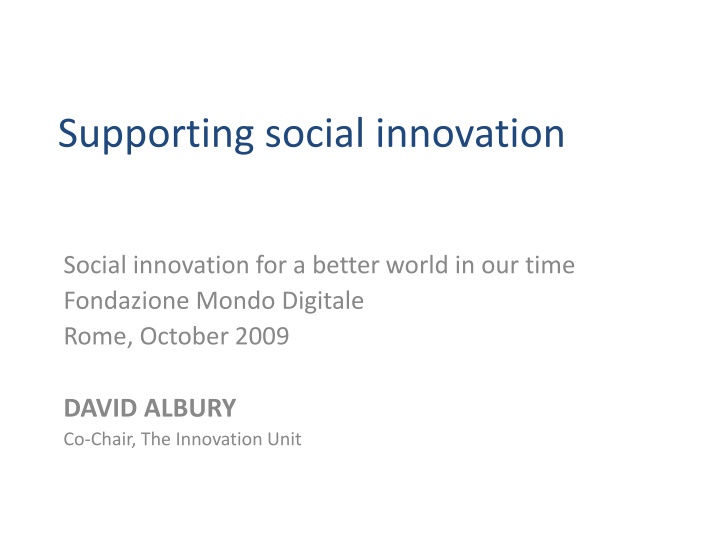 Supporting Social Innovation for a Better World