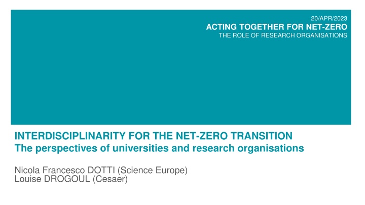 Interdisciplinarity for the Net-Zero Transition: Perspectives of Universities and Research Organizations