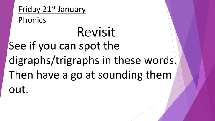 Phonics Revisit: Digraphs and Tricky Words Exercise