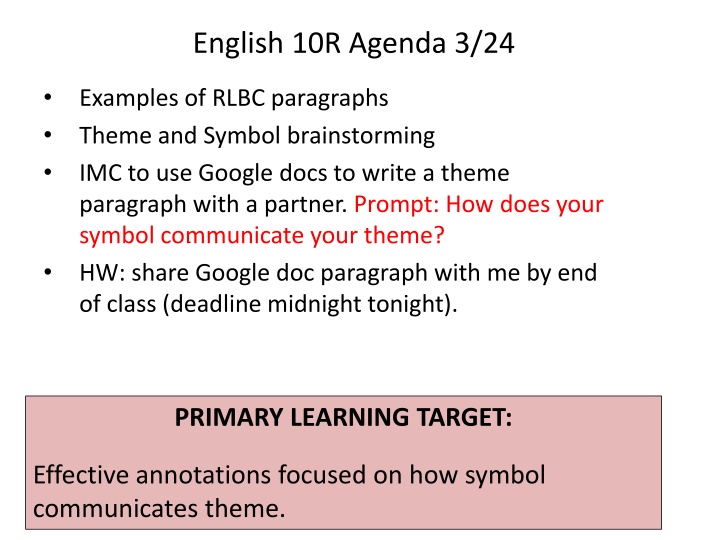Symbolic Communication in RLBC Paragraphs