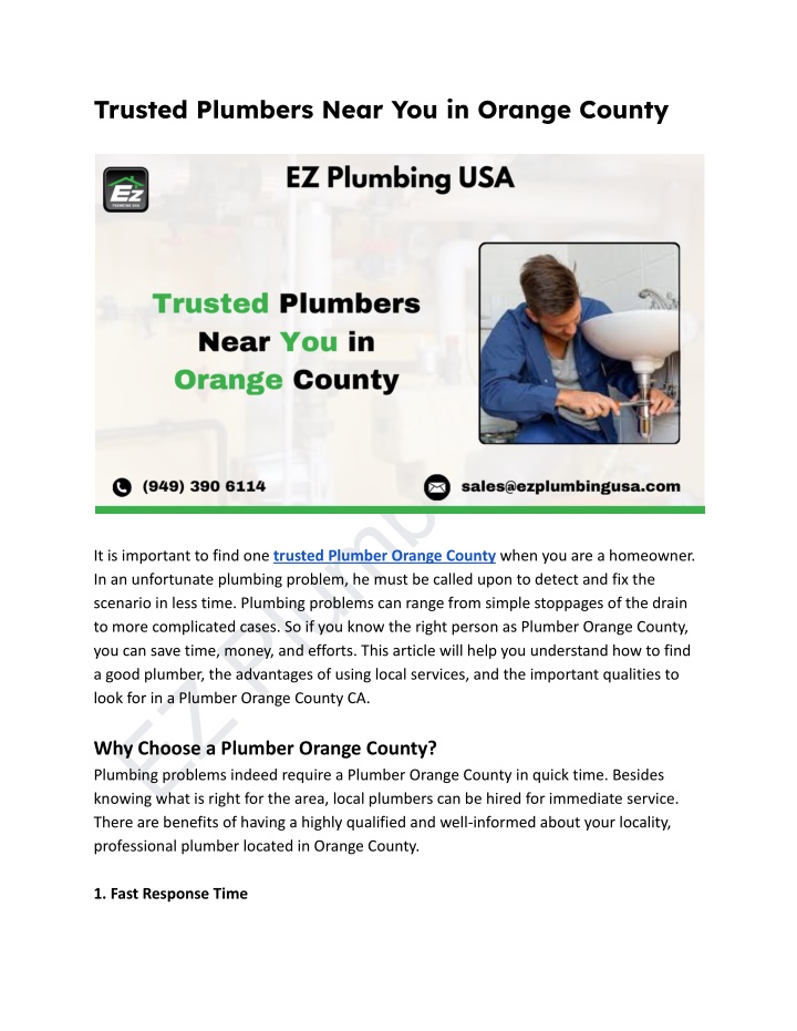 trusted plumbers near you in orange county n.w