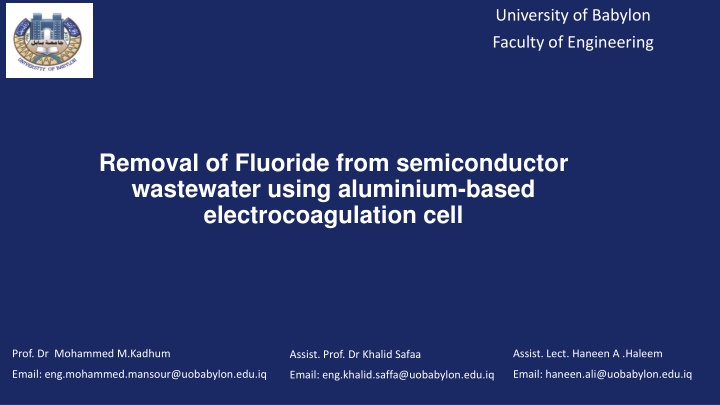 Removal of Fluoride from Semiconductor Wastewater Using Aluminium-Based Electrocoagulation Cell