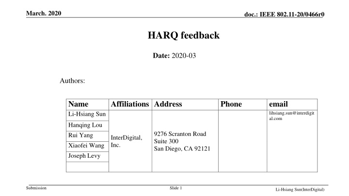 IEEE 802.11-20/0466r0 HARQ Feedback and Buffer Analysis