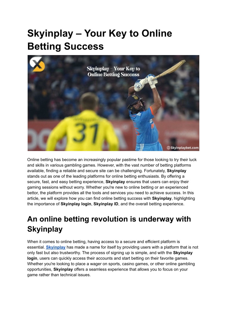 skyinplay your key to online betting success n.w