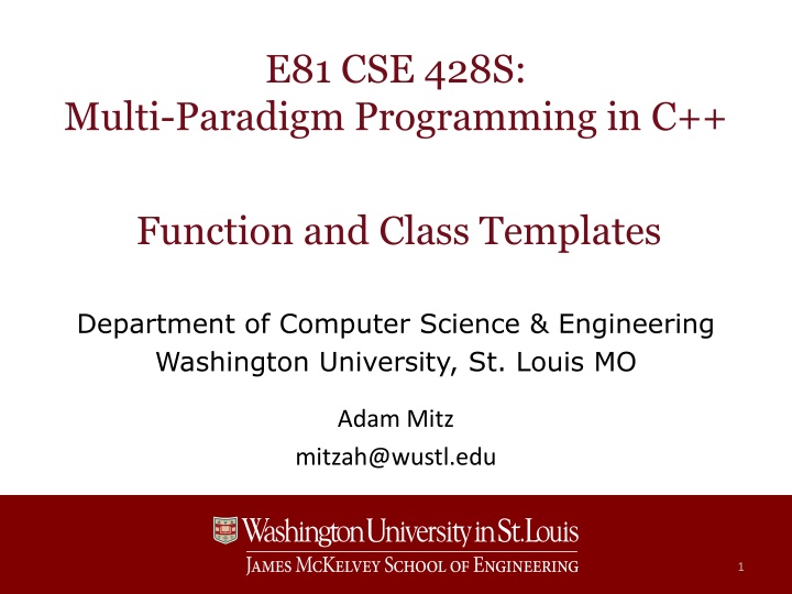 Multi-Paradigm Programming in C++ Function and Class Templates