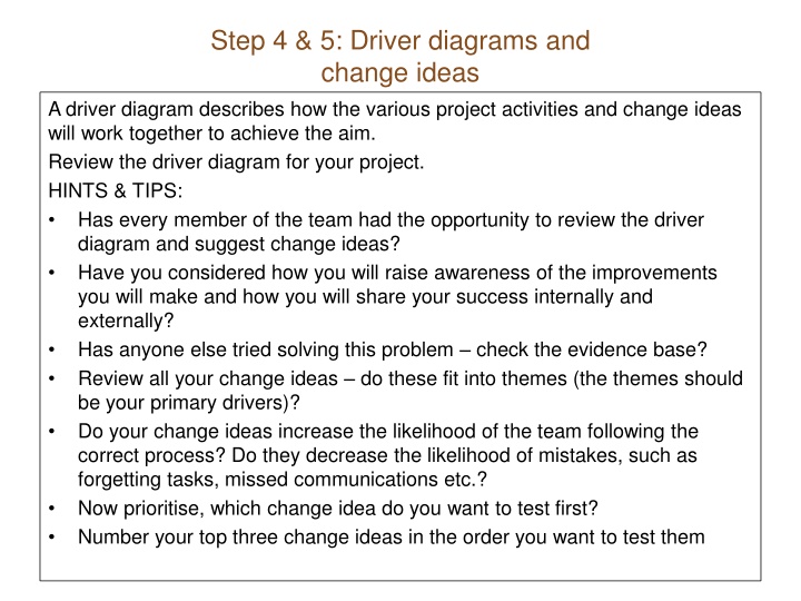 Driver Diagrams and Change Ideas