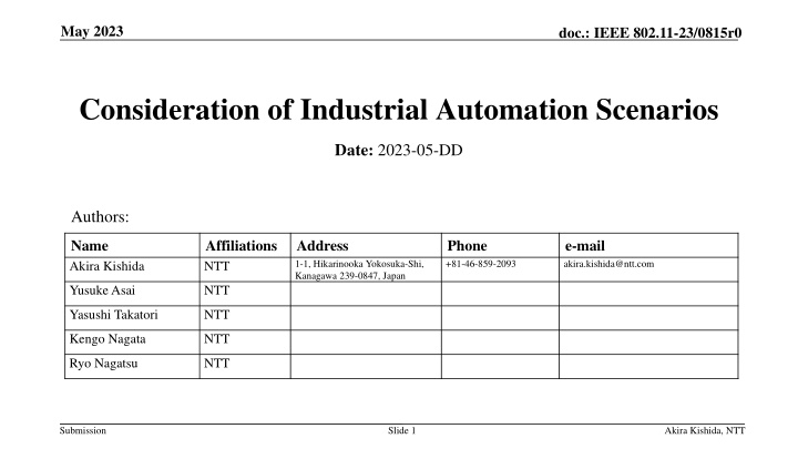 Consideration of Industrial Automation Scenarios