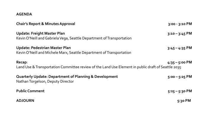 Seattle Department of Transportation Meeting Agenda