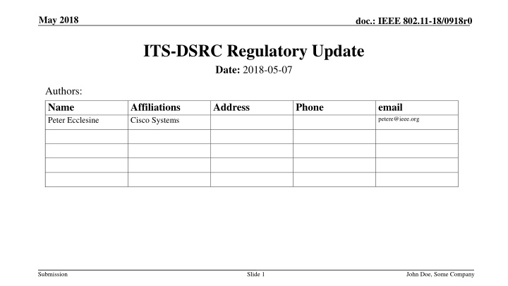 ITS-DSRC Regulatory Update