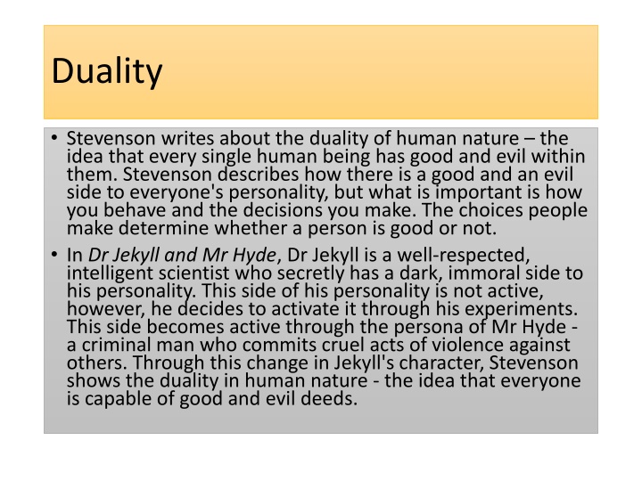 The Duality of Human Nature in Dr. Jekyll and Mr. Hyde