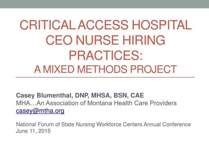 Mixed Methods Study on Critical Access Hospital CEO Nurse Hiring Practices