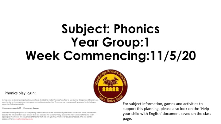 Phonics Activities for Year 1 - Week Commencing 11/5/20