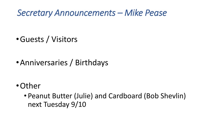 Rotary Club Announcements and Meetings