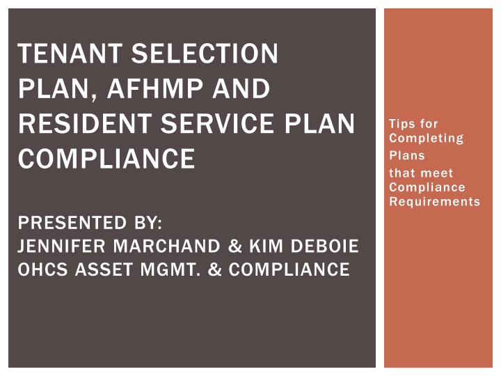 Completing Plans for Compliance Requirements