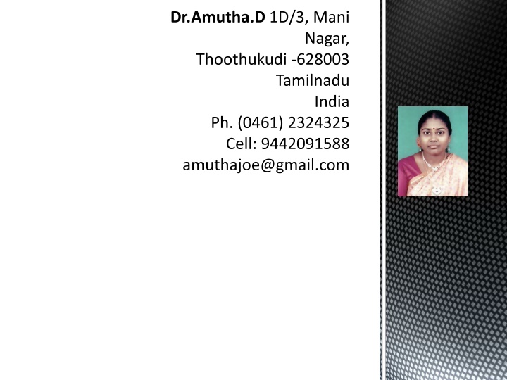 Academic Achievements and Research Experience of Dr. Amutha D.