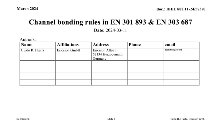 Channel Bonding Rules in European Harmonised Standards