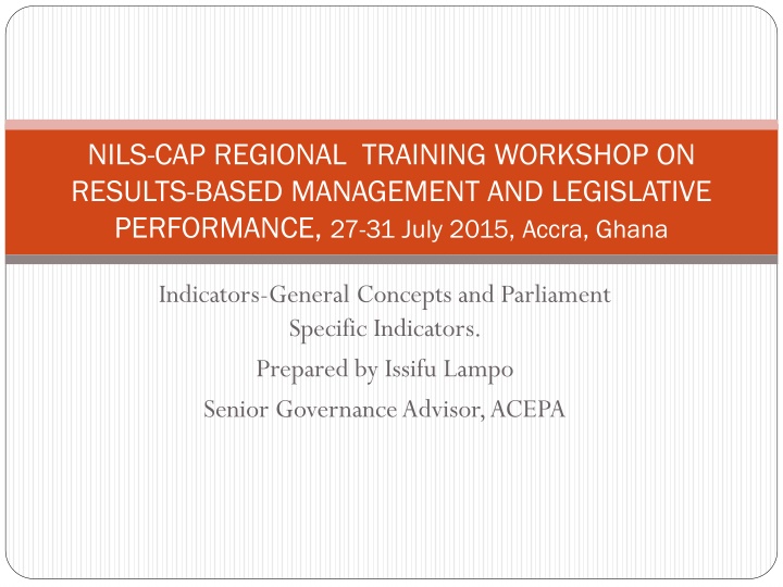 Regional Training Workshop on Results-Based Management and Legislative Performance