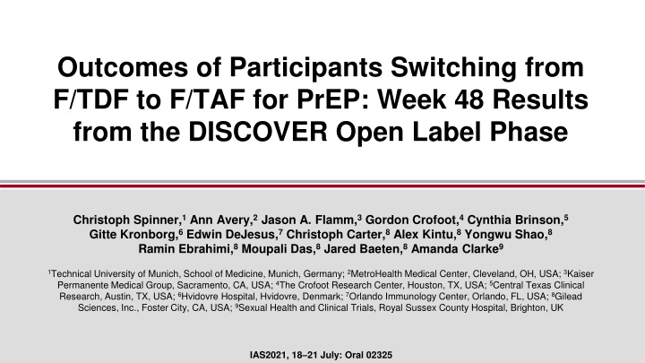 Outcomes of Participants Switching to F/TAF for PrEP: Week 48 Results