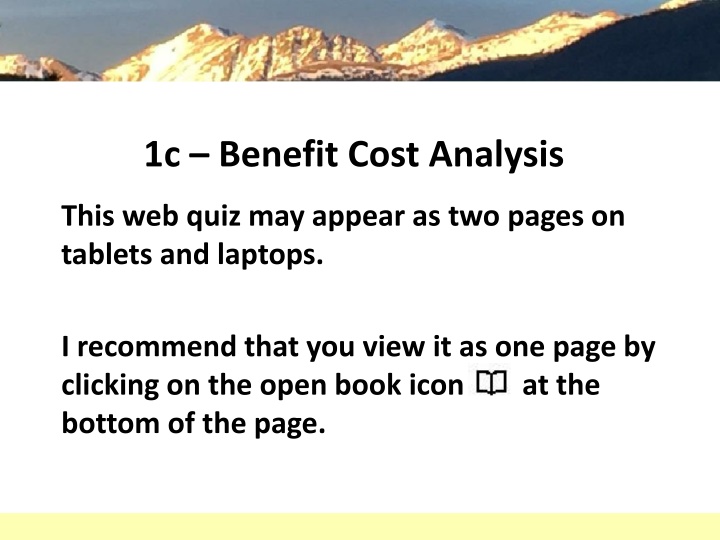 Benefit-Cost Analysis Quiz Overview