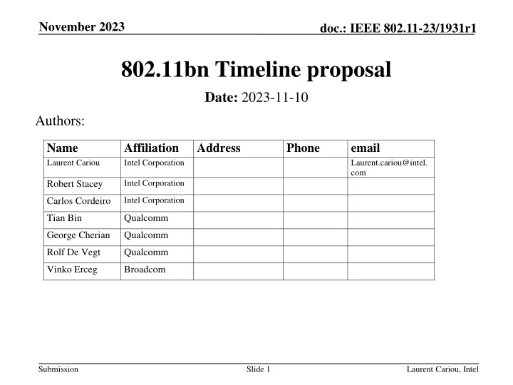 802.11bn Timeline proposal