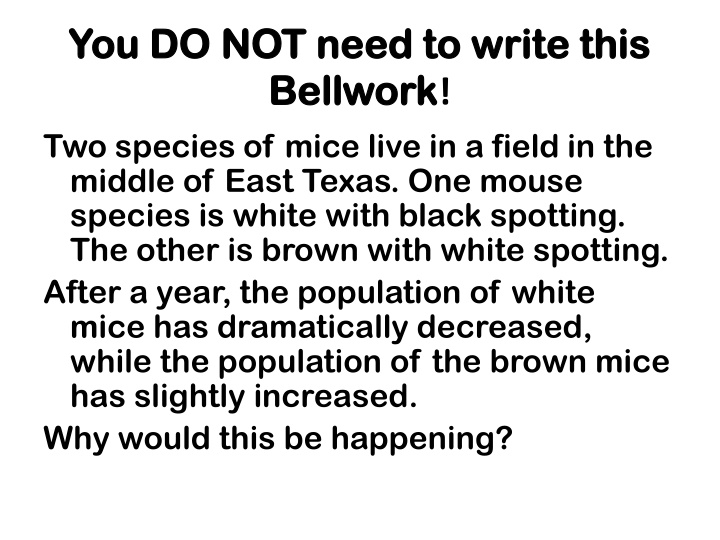 You DO NOT need to write this Bellwork