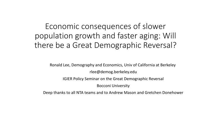 Economic Consequences of Slower Population Growth and Aging