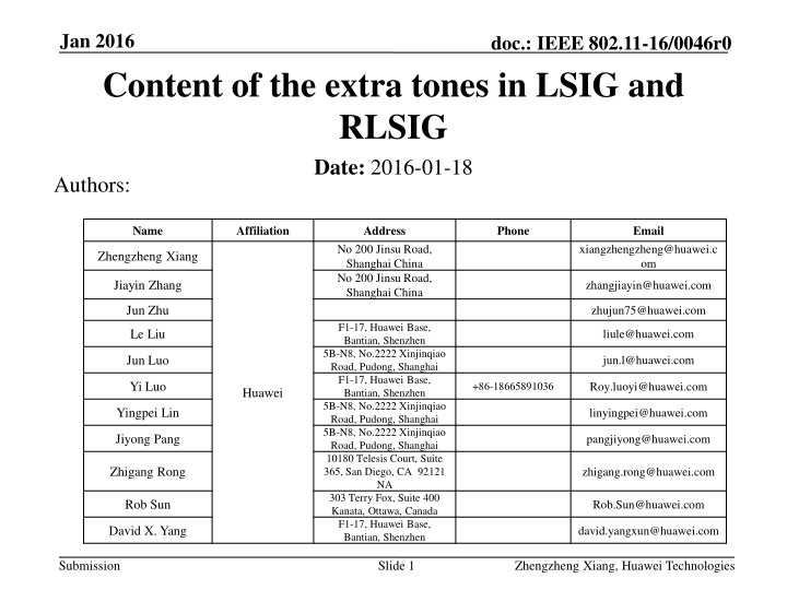 Authors Address Phone Email from Jan 2016 Document IEEE 802.11-16/0046r0