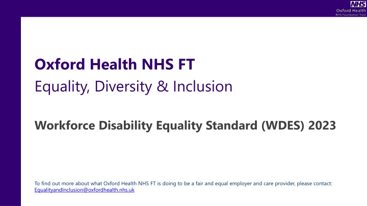 Oxford Health NHS FT Equality & Inclusion Workforce Disability Equality Standard (WDES) 2023