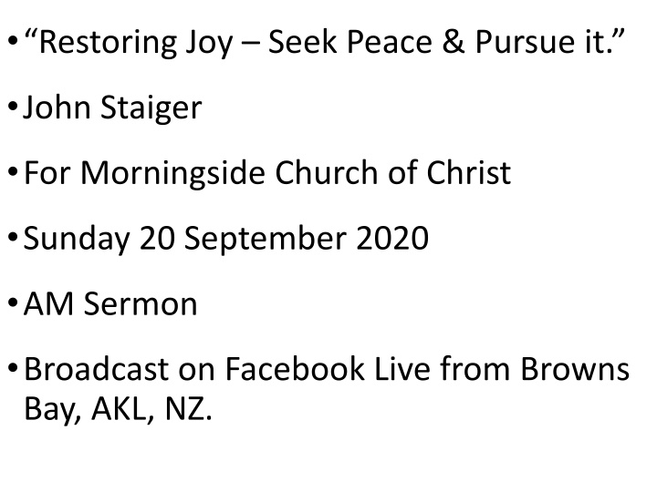 Restoring Joy and Seeking Peace - Sermon Highlights