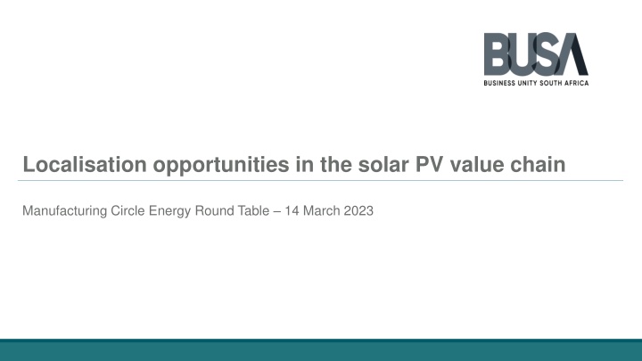 Localisation Opportunities in Solar PV Value Chain