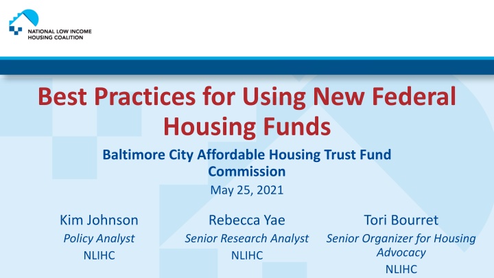 Best Practices for Using New Federal Housing Funds in Baltimore City