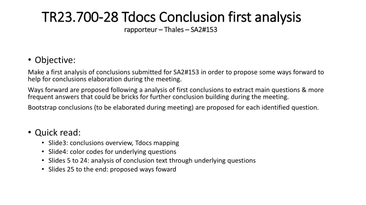 First Analysis of Conclusions for SA2#153